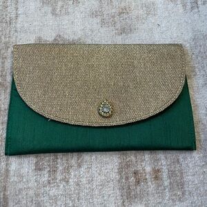 Indian Fabric Green and Gold Clutch